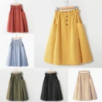 kf-S720d3d851c3e4122ad6029021e5ee49co-Womens-Casual-Pleated-High-Waisted-A-Line-Midi-Button-Front-Skirts-with-Pockets