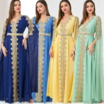 kf-S735be115c23a4424bc4e205920b26915P-Djellaba-Marocaine-Two-Piece-Muslim-Dress-Chiffon-Print-Belted-Kaftan-Ramadan-Gown-Abayas-Islamic-Cloth-Turkish